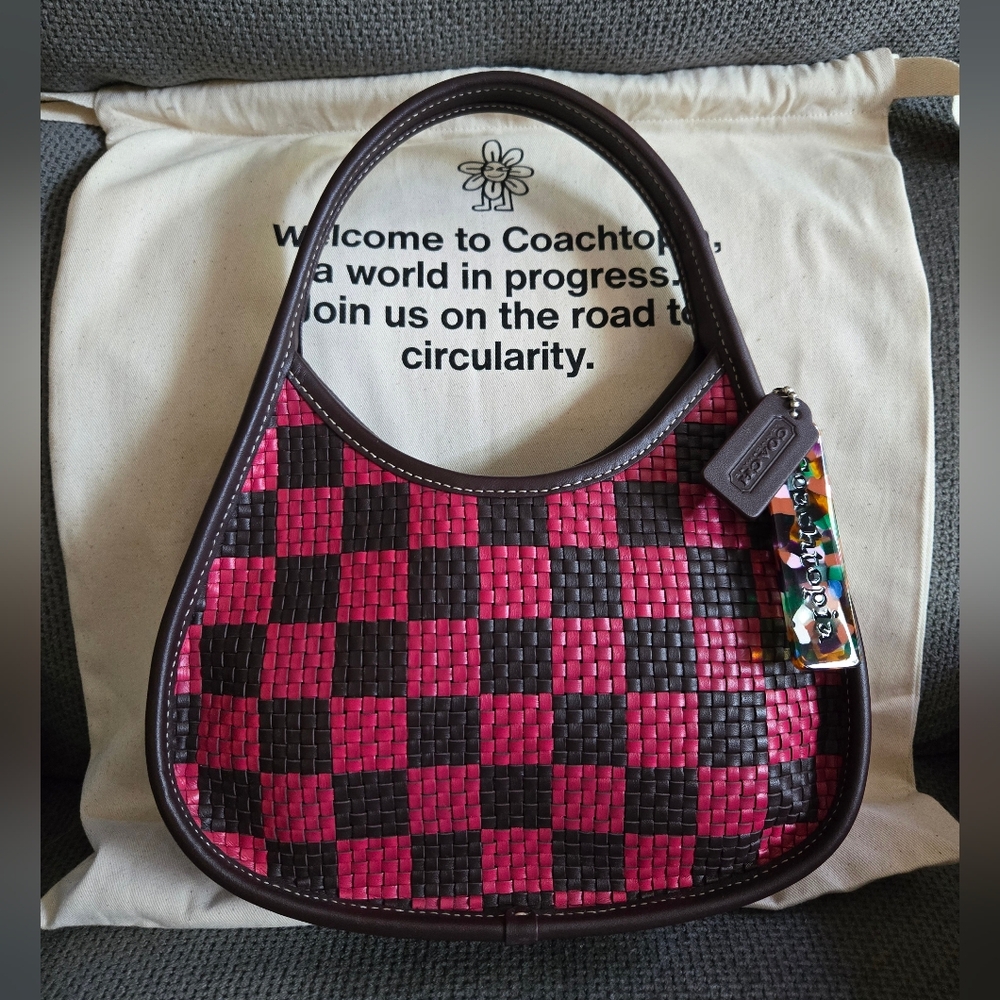 Coachtopia Ergo Bag Woven Checkerboard CK566 Leather Oxblood Strawberry